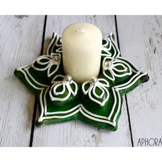 Mézeskalács gyertyatartó zöld-fehér